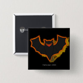 Griezelige Vleermuis Halloween Knop | Zwarte Thema Vierkante Button 5,1 Cm