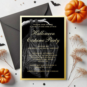 Griezelige Vleermuis Halloween Kostuumfeest Goud Folie Uitnodiging