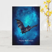 Griezelige vleermuis vliegend Halloween Kaart (Gele Bloem)