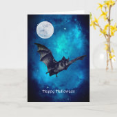 Griezelige Vliegende Vleermuis Halloween Kaart (Gele Bloem)