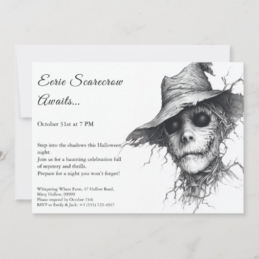 Griezelige Vogelverschrikker Halloween Uitnodiging (Voorkant)