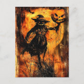 Griezelige Vogelverschrikker Jack O’ Lantern Vinta Briefkaart (Voorkant)