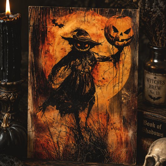 Griezelige Vogelverschrikker Jack O’ Lantern Vinta Briefkaart