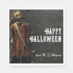 Griezelige Vogelverschrikkerpop Halloween met eige Servet