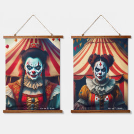 Griezelige Vrouwelijke Clowns Muurrol Set Hangend Wandkleed