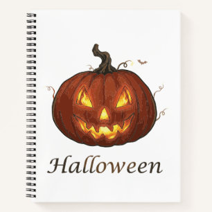 Griezelige vurige Jack-o'-Lantern Halloween Pompoe Notitieboek