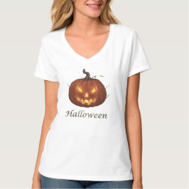 Griezelige vurige Jack-o'-Lantern Halloween Pompoe T-shirt