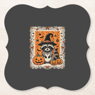 Griezelige Wasbeer Halloween Pompoen Design_1 Kartonnen Onderzetters