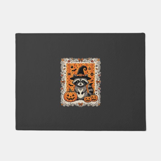 Griezelige Wasbeer Halloween Pompoen Ontwerp_1 Deurmat (Voorkant)