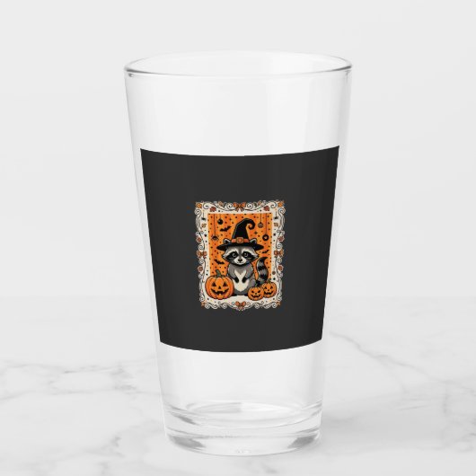 Griezelige Wasbeer Halloween Pompoen Ontwerp_1 Glas (Voorkant)
