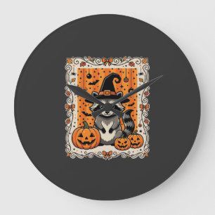 Griezelige Wasbeer Halloween Pompoen Ontwerp_1 Grote Klok