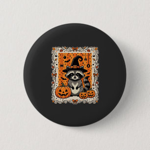 Griezelige Wasbeer Halloween Pompoen Ontwerp_1 Ronde Button 5,7 Cm
