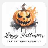 Griezelige waterverf Jack-o-Lanvier Gelukkig Hallo Vierkante Sticker (Voorkant)