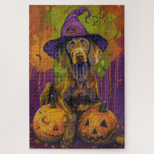 Griezelige Weimaraner Hond Halloween Heks En Pompo Legpuzzel