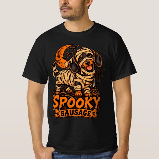 Griezelige Worst Dashond Mummie Halloween Grappige T-shirt (Voorkant)
