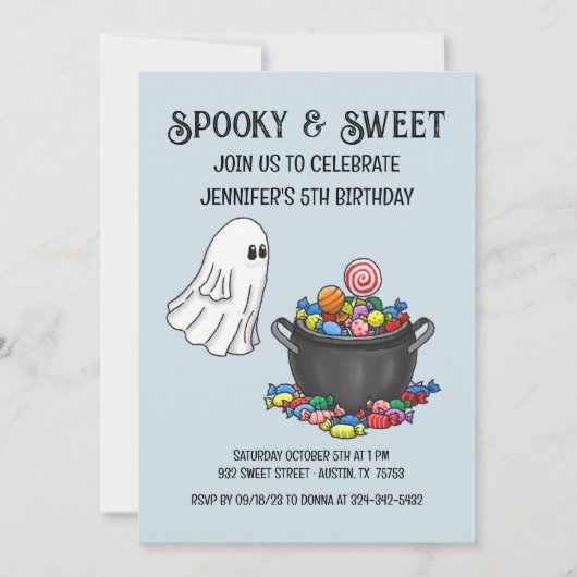 Griezelige & Zoete Halloween Verjaardagsuitnodigin Kaart (Voorkant)