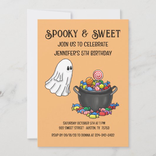Griezelige & Zoete Halloween Verjaardagsuitnodigin Kaart (Voorkant)
