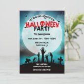 Griezelige Zombie Begraafplaats Halloween Feest Kaart (Staand voorkant)