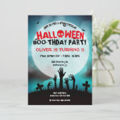 Griezelige Zombie Halloween Kinderverjaardagsfeest Kaart (Staand voorkant)