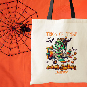 Griezelige Zombie Piloot Vliegtuig,Pompoenen,Hallo Tote Bag