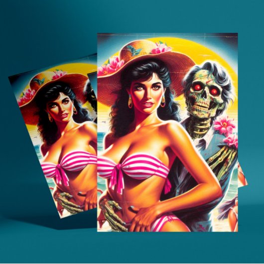 Griezelige Zombie Strand Pin-up Briefkaart