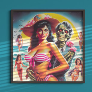 Griezelige Zombie Strand Pin-up Poster