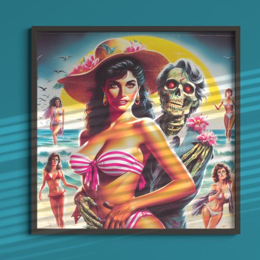 Griezelige Zombie Strand Pin-up Poster