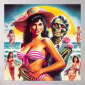 Griezelige Zombie Strand Pin-up Poster (Voorkant)
