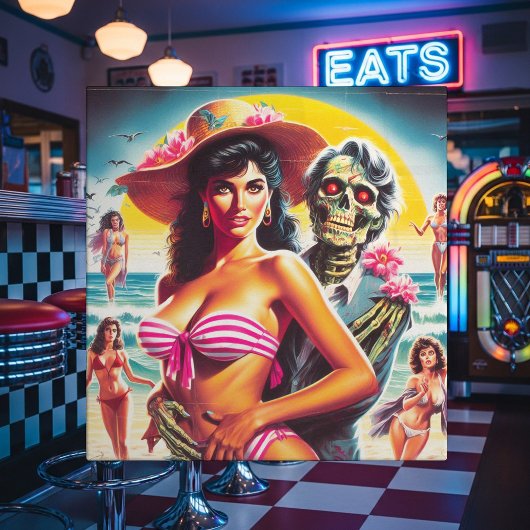 Griezelige Zombie Strand Pin-up Tegeltje