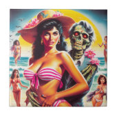 Griezelige Zombie Strand Pin-up Tegeltje (Voorkant)