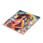 Griezelige Zombie Strand Pin-up Tegeltje (Zijkant)