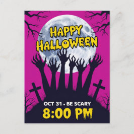 Griezelige Zombiehanden Volle Maan Halloween Feestdagenkaart