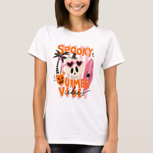 Griezelige Zomer Sfeer Schedel Surfplank Palmboom  T-shirt