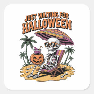 Griezelige Zomer Skelet Wachtend op Halloween Vierkante Sticker