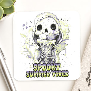 Griezelige Zomer Vibes Skelet Ijs Summerween Vierkante Sticker