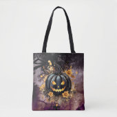 Griezelige Zwarte Jack-O' Lantern Kerkhof Hallowee Tote Bag (Voorkant)