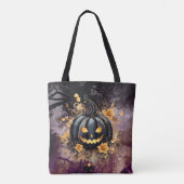 Griezelige Zwarte Jack-O' Lantern Kerkhof Hallowee Tote Bag (Achterkant)