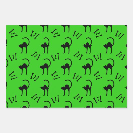 Griezelige Zwarte Kat en Botten Halloween Cadeau Inpakpapier Vel (Voorkant 3)