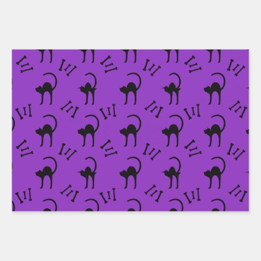 Griezelige Zwarte Kat en Botten Halloween Cadeau Inpakpapier Vel (Voorkant 2)