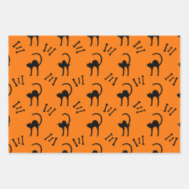 Griezelige Zwarte Kat en Botten Halloween Cadeau Inpakpapier Vel