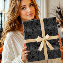 Griezelige Zwarte Kat Geheime Bos Halloween Cadeaupapier
