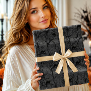 Griezelige Zwarte Kat Geheime Bos Halloween Cadeaupapier
