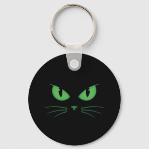 Griezelige Zwarte Kat Groene Ogen Sleutelhanger