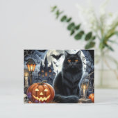 Griezelige Zwarte Kat Halloween Ansichtkaart Briefkaart (Staand voorkant)