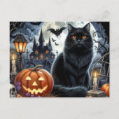 Griezelige Zwarte Kat Halloween Ansichtkaart Briefkaart (Voorkant)