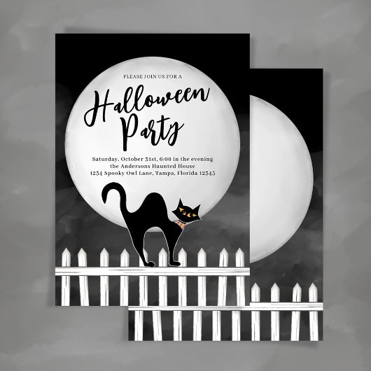 Griezelige Zwarte Kat Halloween Feest Kaart