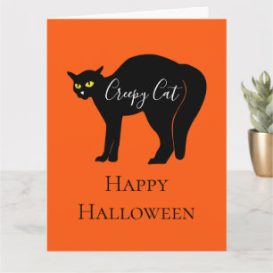 Griezelige Zwarte Kat Halloween Kaart