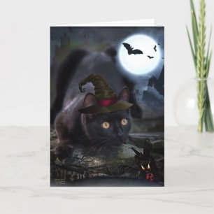 Griezelige Zwarte Kat Halloween Kaart