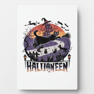 Griezelige Zwarte Kat Halloween Nacht – Vintage Ge Fotoplaat