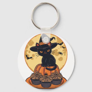 Griezelige Zwarte Kat Halloween Sleutelhanger – Sc